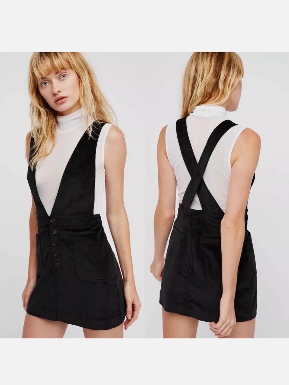 Free People Black Suspender Mini Skirt Overalls